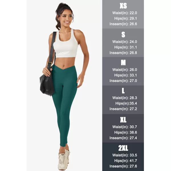 MAGCOMSEN Women's V Cross Waist Leggings with Pockets 27" Brushed Lined Tummy Control Gym Workout Leggings Yoga Pants