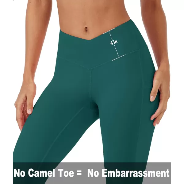 MAGCOMSEN Women's V Cross Waist Leggings with Pockets 27" Brushed Lined Tummy Control Gym Workout Leggings Yoga Pants