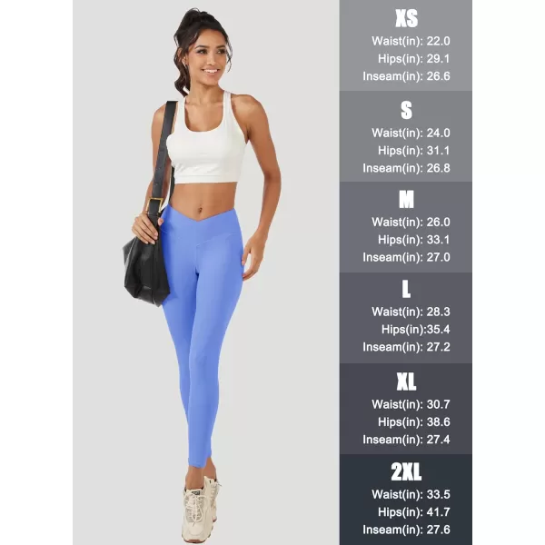 MAGCOMSEN Women's V Cross Waist Leggings with Pockets 27" Brushed Lined Tummy Control Gym Workout Leggings Yoga Pants