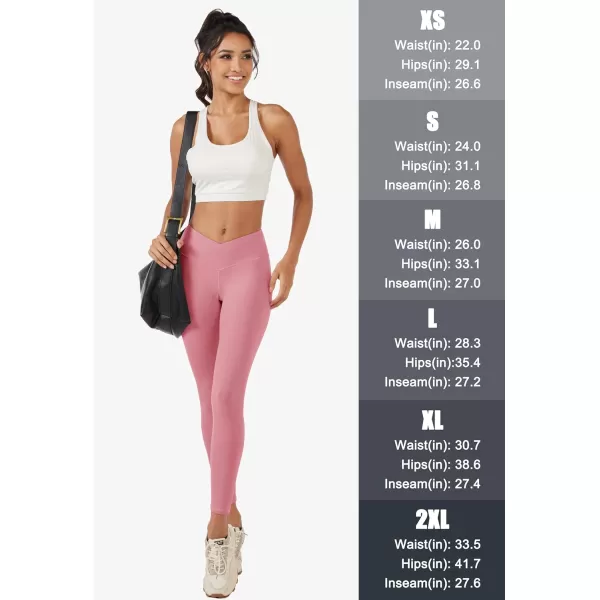 MAGCOMSEN Women's V Cross Waist Leggings with Pockets 27" Brushed Lined Tummy Control Gym Workout Leggings Yoga Pants