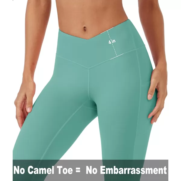 MAGCOMSEN Women's V Cross Waist Leggings with Pockets 27" Brushed Lined Tummy Control Gym Workout Leggings Yoga Pants