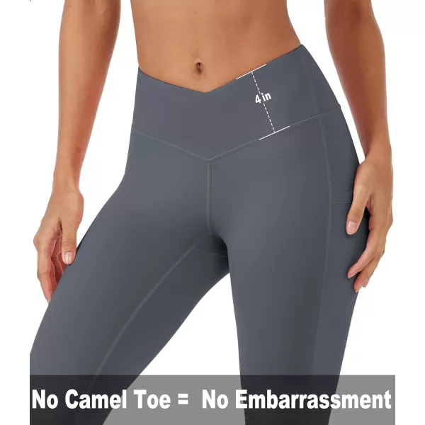 MAGCOMSEN Women's V Cross Waist Leggings with Pockets 27" Brushed Lined Tummy Control Gym Workout Leggings Yoga Pants