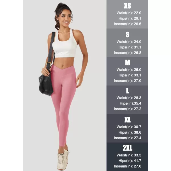 MAGCOMSEN Women's V Cross Waist Leggings with Pockets 27" Brushed Lined Tummy Control Gym Workout Leggings Yoga Pants