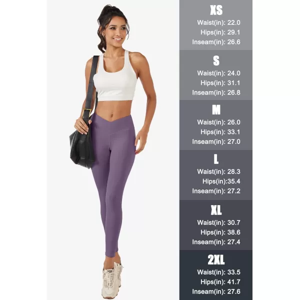 MAGCOMSEN Women's V Cross Waist Leggings with Pockets 27" Brushed Lined Tummy Control Gym Workout Leggings Yoga Pants