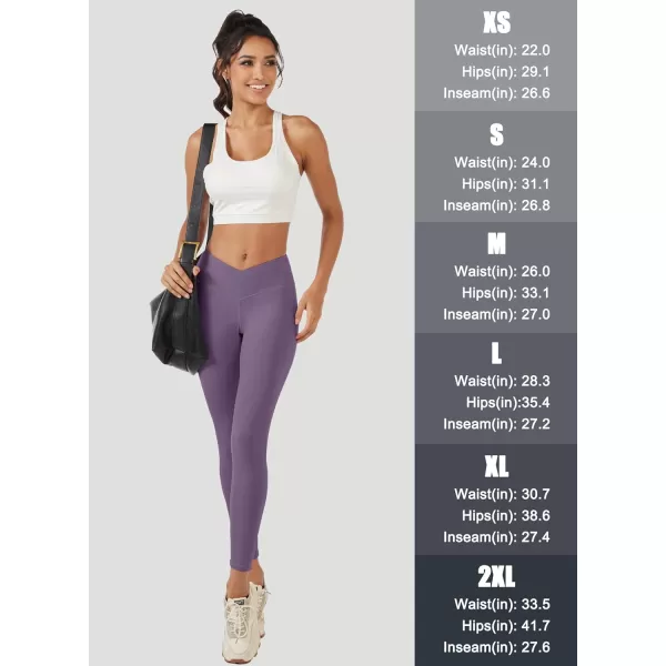 MAGCOMSEN Women's V Cross Waist Leggings with Pockets 27" Brushed Lined Tummy Control Gym Workout Leggings Yoga Pants