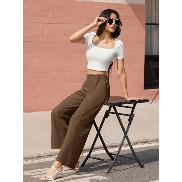 MAGCOMSEN Women's Wide Leg Pant Casual Work Dress Pants High Elastic Waisted Palazzo Flowy Trousers with Pockets