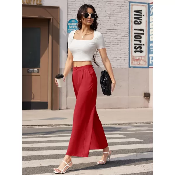 MAGCOMSEN Women's Wide Leg Pant Casual Work Dress Pants High Elastic Waisted Palazzo Flowy Trousers with Pockets