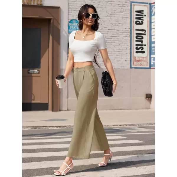MAGCOMSEN Women's Wide Leg Pant Casual Work Dress Pants High Elastic Waisted Palazzo Flowy Trousers with Pockets