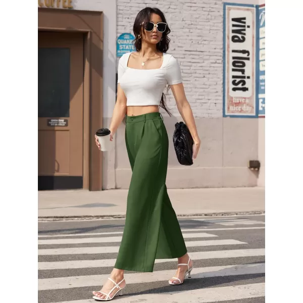 MAGCOMSEN Women's Wide Leg Pant Casual Work Dress Pants High Elastic Waisted Palazzo Flowy Trousers with Pockets