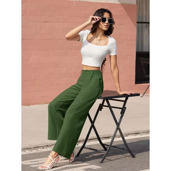 MAGCOMSEN Women's Wide Leg Pant Casual Work Dress Pants High Elastic Waisted Palazzo Flowy Trousers with Pockets