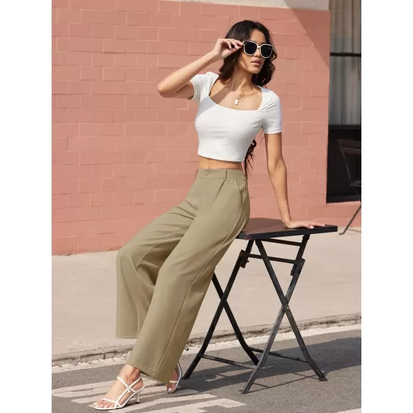 MAGCOMSEN Women's Wide Leg Pant Casual Work Dress Pants High Elastic Waisted Palazzo Flowy Trousers with Pockets