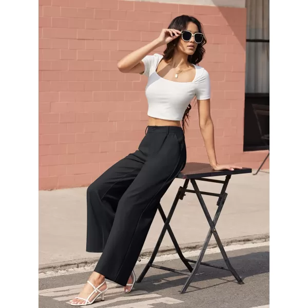 MAGCOMSEN Women's Wide Leg Pant Casual Work Dress Pants High Elastic Waisted Palazzo Flowy Trousers with Pockets