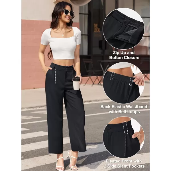 MAGCOMSEN Women's Wide Leg Pant Casual Work Dress Pants High Elastic Waisted Palazzo Flowy Trousers with Pockets