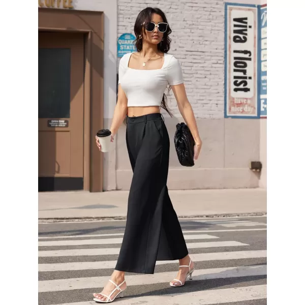 MAGCOMSEN Women's Wide Leg Pant Casual Work Dress Pants High Elastic Waisted Palazzo Flowy Trousers with Pockets