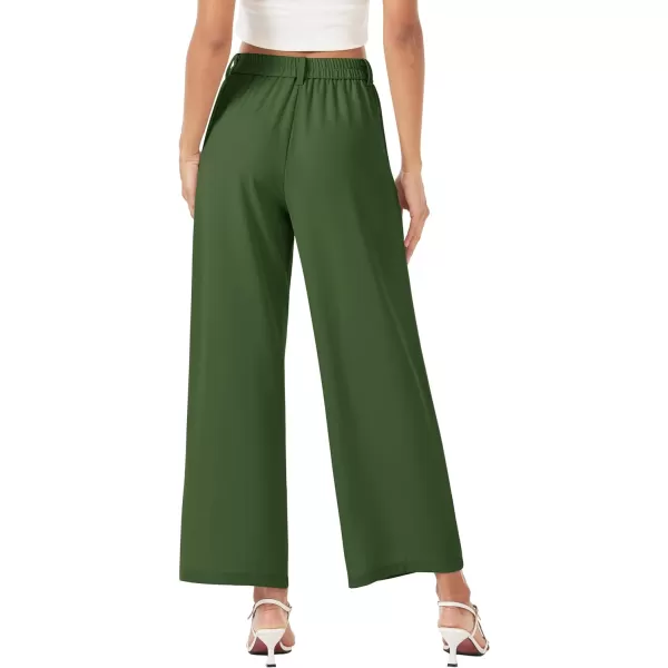 MAGCOMSEN Women's Wide Leg Pant Casual Work Dress Pants High Elastic Waisted Palazzo Flowy Trousers with Pockets