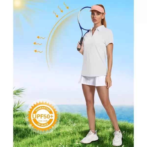 Women's Golf Polo Shirts V Neck UPF 50+ Collared Short Sleeve Tennis Shirt Lightweight Quick Dry Sun Protection Shirts