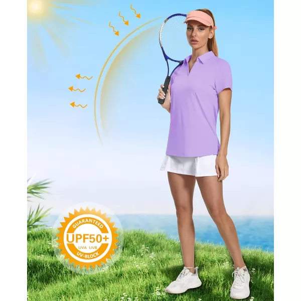 Women's Golf Polo Shirts V Neck UPF 50+ Collared Short Sleeve Tennis Shirt Lightweight Quick Dry Sun Protection Shirts