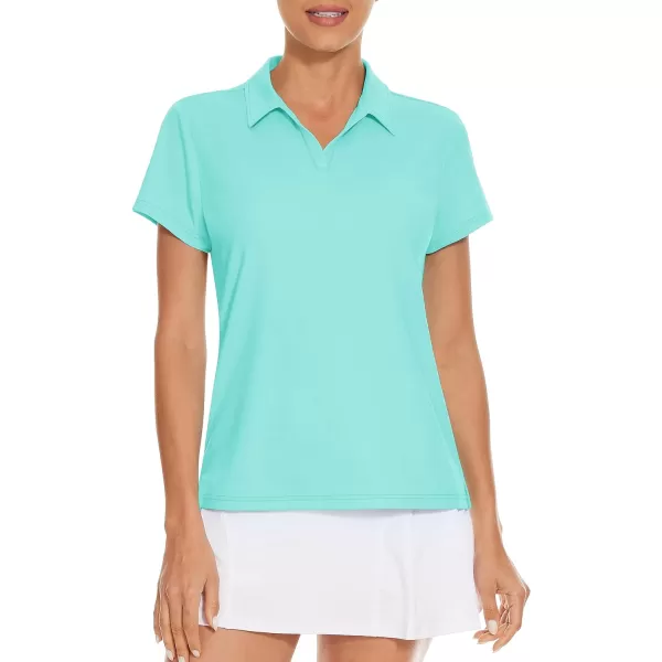Women's Golf Polo Shirts V Neck UPF 50+ Collared Short Sleeve Tennis Shirt Lightweight Quick Dry Sun Protection Shirts