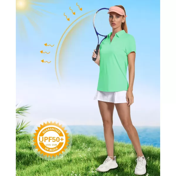 Women's Golf Polo Shirts V Neck UPF 50+ Collared Short Sleeve Tennis Shirt Lightweight Quick Dry Sun Protection Shirts