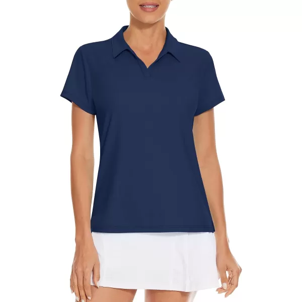 Women's Golf Polo Shirts V Neck UPF 50+ Collared Short Sleeve Tennis Shirt Lightweight Quick Dry Sun Protection Shirts