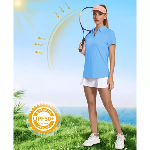 Women's Golf Polo Shirts V Neck UPF 50+ Collared Short Sleeve Tennis Shirt Lightweight Quick Dry Sun Protection Shirts
