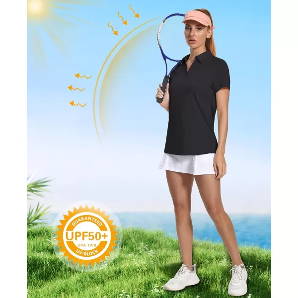 Women's Golf Polo Shirts V Neck UPF 50+ Collared Short Sleeve Tennis Shirt Lightweight Quick Dry Sun Protection Shirts