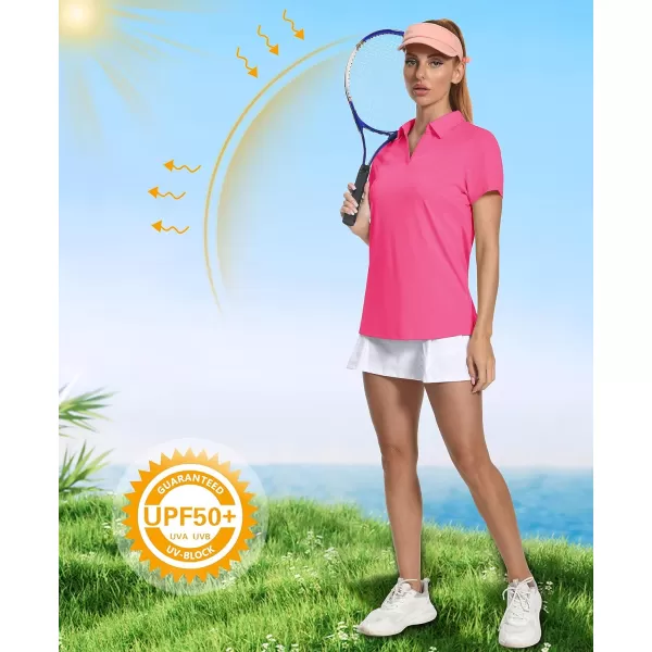 Women's Golf Polo Shirts V Neck UPF 50+ Collared Short Sleeve Tennis Shirt Lightweight Quick Dry Sun Protection Shirts