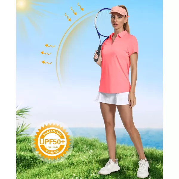 Women's Golf Polo Shirts V Neck UPF 50+ Collared Short Sleeve Tennis Shirt Lightweight Quick Dry Sun Protection Shirts
