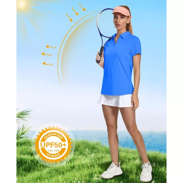 Women's Golf Polo Shirts V Neck UPF 50+ Collared Short Sleeve Tennis Shirt Lightweight Quick Dry Sun Protection Shirts