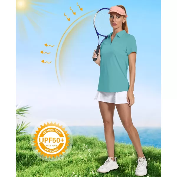 Women's Golf Polo Shirts V Neck UPF 50+ Collared Short Sleeve Tennis Shirt Lightweight Quick Dry Sun Protection Shirts