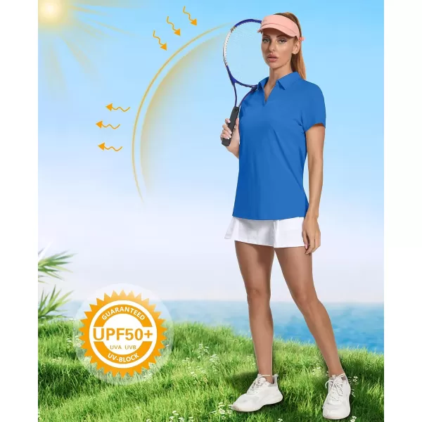 Women's Golf Polo Shirts V Neck UPF 50+ Collared Short Sleeve Tennis Shirt Lightweight Quick Dry Sun Protection Shirts