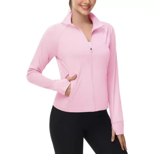 MAGCOMSEN Women's UPF 50+ Lightweight Athletic Jackets Cropped Zip Up Long Sleeve Shirts Sun Protection with Thumb Holes