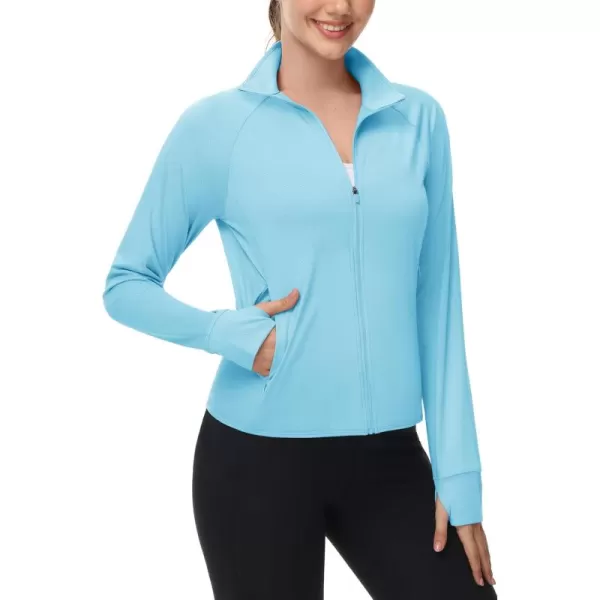 MAGCOMSEN Women's UPF 50+ Lightweight Athletic Jackets Cropped Zip Up Long Sleeve Shirts Sun Protection with Thumb Holes