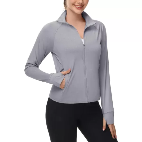 MAGCOMSEN Women's UPF 50+ Lightweight Athletic Jackets Cropped Zip Up Long Sleeve Shirts Sun Protection with Thumb Holes