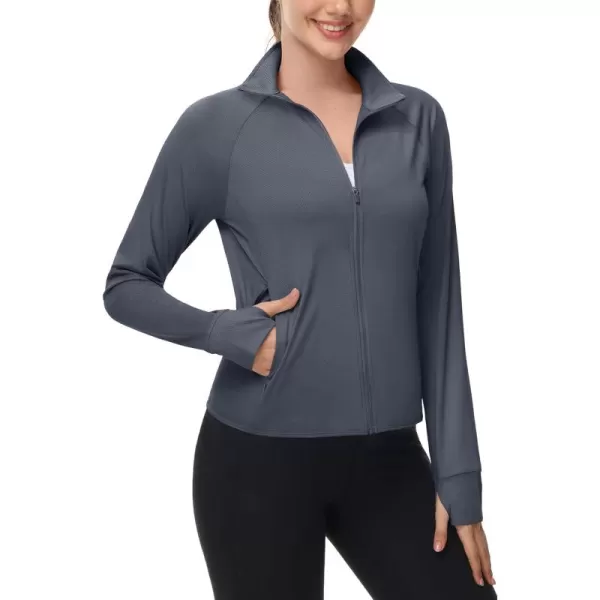 MAGCOMSEN Women's UPF 50+ Lightweight Athletic Jackets Cropped Zip Up Long Sleeve Shirts Sun Protection with Thumb Holes