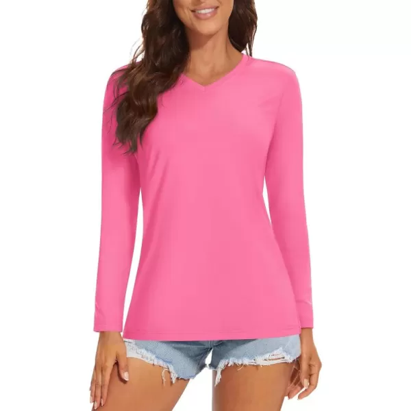 MAGCOMSEN Women's UPF 50+ Long Sleeve Shirts V-Neck UV Sun Protection T-Shirt Hiking Running Workout Outdoor Tee