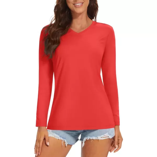 MAGCOMSEN Women's UPF 50+ Long Sleeve Shirts V-Neck UV Sun Protection T-Shirt Hiking Running Workout Outdoor Tee