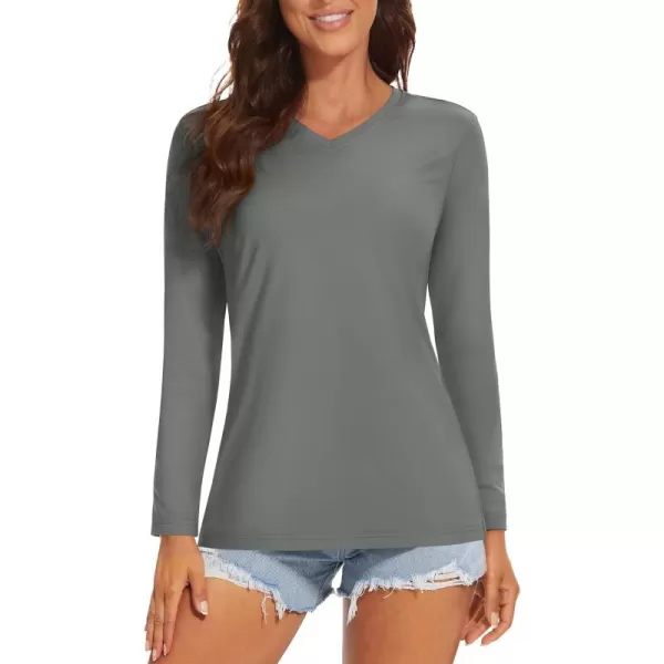 MAGCOMSEN Women's UPF 50+ Long Sleeve Shirts V-Neck UV Sun Protection T-Shirt Hiking Running Workout Outdoor Tee