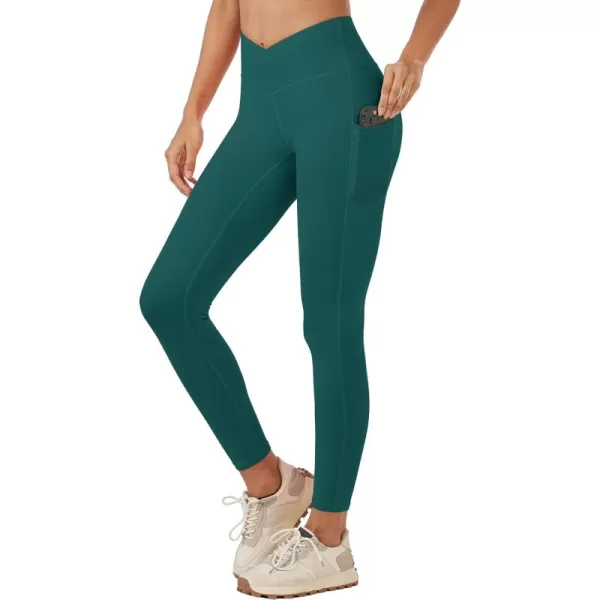 MAGCOMSEN Women's V Cross Waist Leggings with Pockets 27" Brushed Lined Tummy Control Gym Workout Leggings Yoga Pants