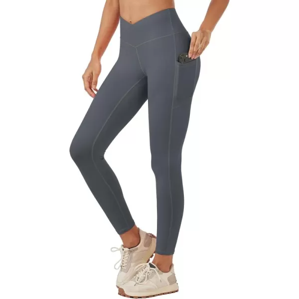 MAGCOMSEN Women's V Cross Waist Leggings with Pockets 27" Brushed Lined Tummy Control Gym Workout Leggings Yoga Pants