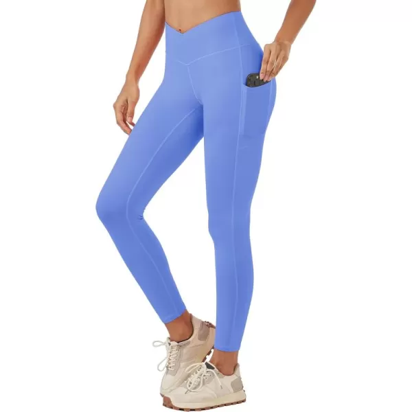 MAGCOMSEN Women's V Cross Waist Leggings with Pockets 27" Brushed Lined Tummy Control Gym Workout Leggings Yoga Pants