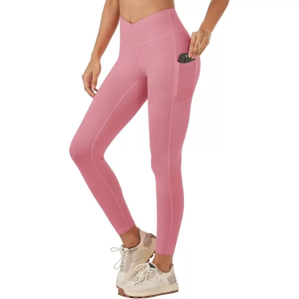 MAGCOMSEN Women's V Cross Waist Leggings with Pockets 27" Brushed Lined Tummy Control Gym Workout Leggings Yoga Pants