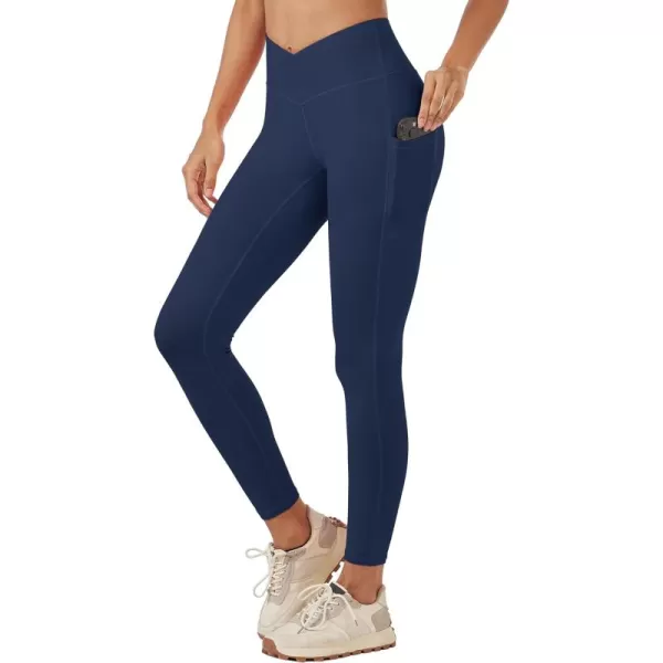 MAGCOMSEN Women's V Cross Waist Leggings with Pockets 27" Brushed Lined Tummy Control Gym Workout Leggings Yoga Pants