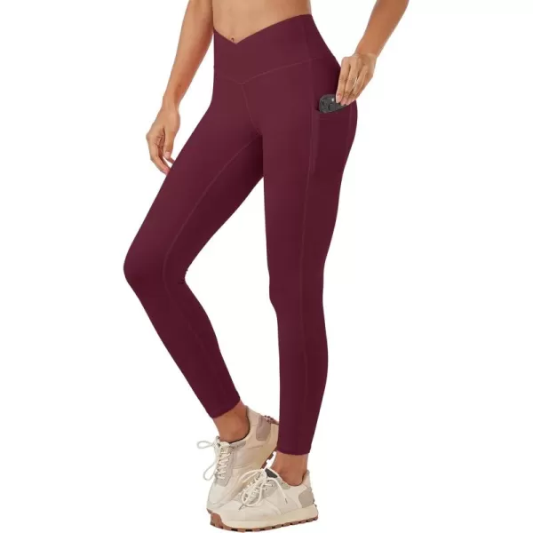 MAGCOMSEN Women's V Cross Waist Leggings with Pockets 27" Brushed Lined Tummy Control Gym Workout Leggings Yoga Pants