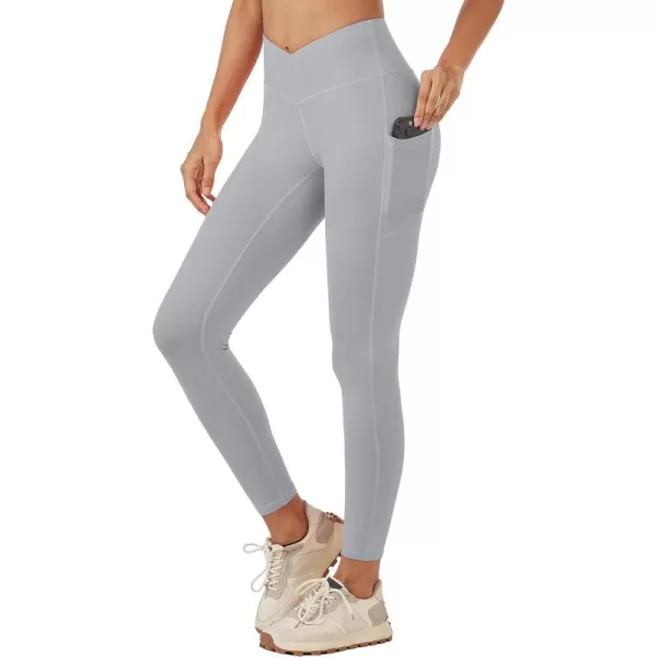 MAGCOMSEN Women's V Cross Waist Leggings with Pockets 27" Brushed Lined Tummy Control Gym Workout Leggings Yoga Pants