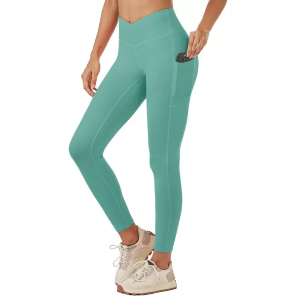 MAGCOMSEN Women's V Cross Waist Leggings with Pockets 27" Brushed Lined Tummy Control Gym Workout Leggings Yoga Pants