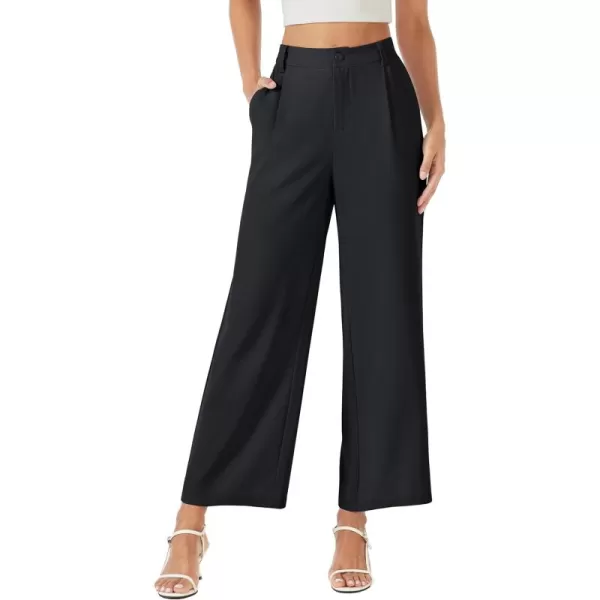 MAGCOMSEN Women's Wide Leg Pant Casual Work Dress Pants High Elastic Waisted Palazzo Flowy Trousers with Pockets