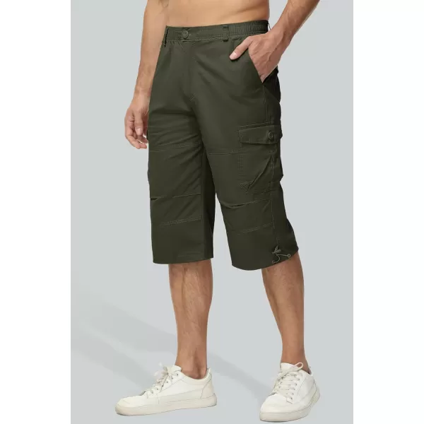 MAGCOMSEN Men's Capri Pants Twill Elastic Below Knee Cargo Shorts 3/4 Capri Long Shorts with 7 Pockets