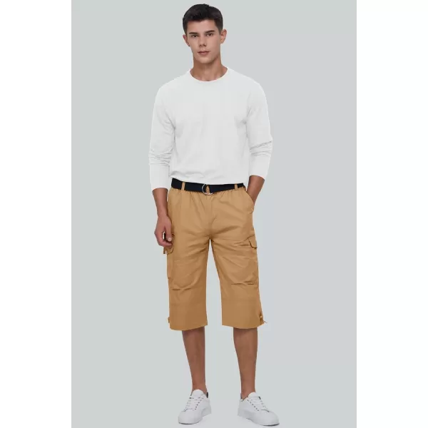 MAGCOMSEN Men's Capri Pants Twill Elastic Below Knee Cargo Shorts 3/4 Capri Long Shorts with 7 Pockets