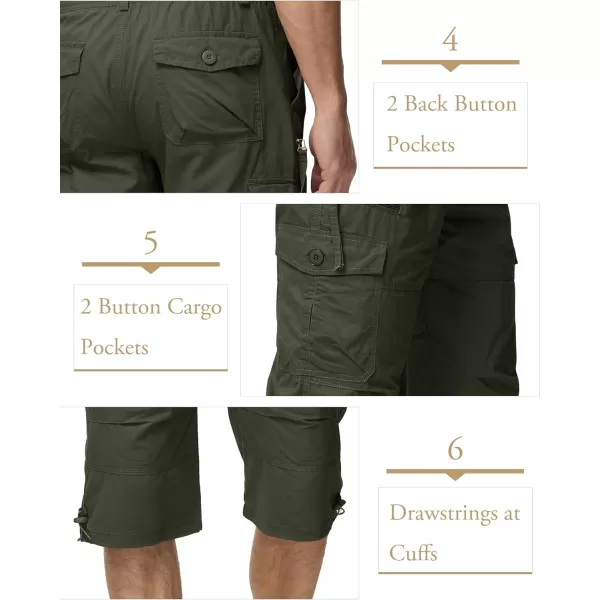 MAGCOMSEN Men's Capri Pants Twill Elastic Below Knee Cargo Shorts 3/4 Capri Long Shorts with 7 Pockets